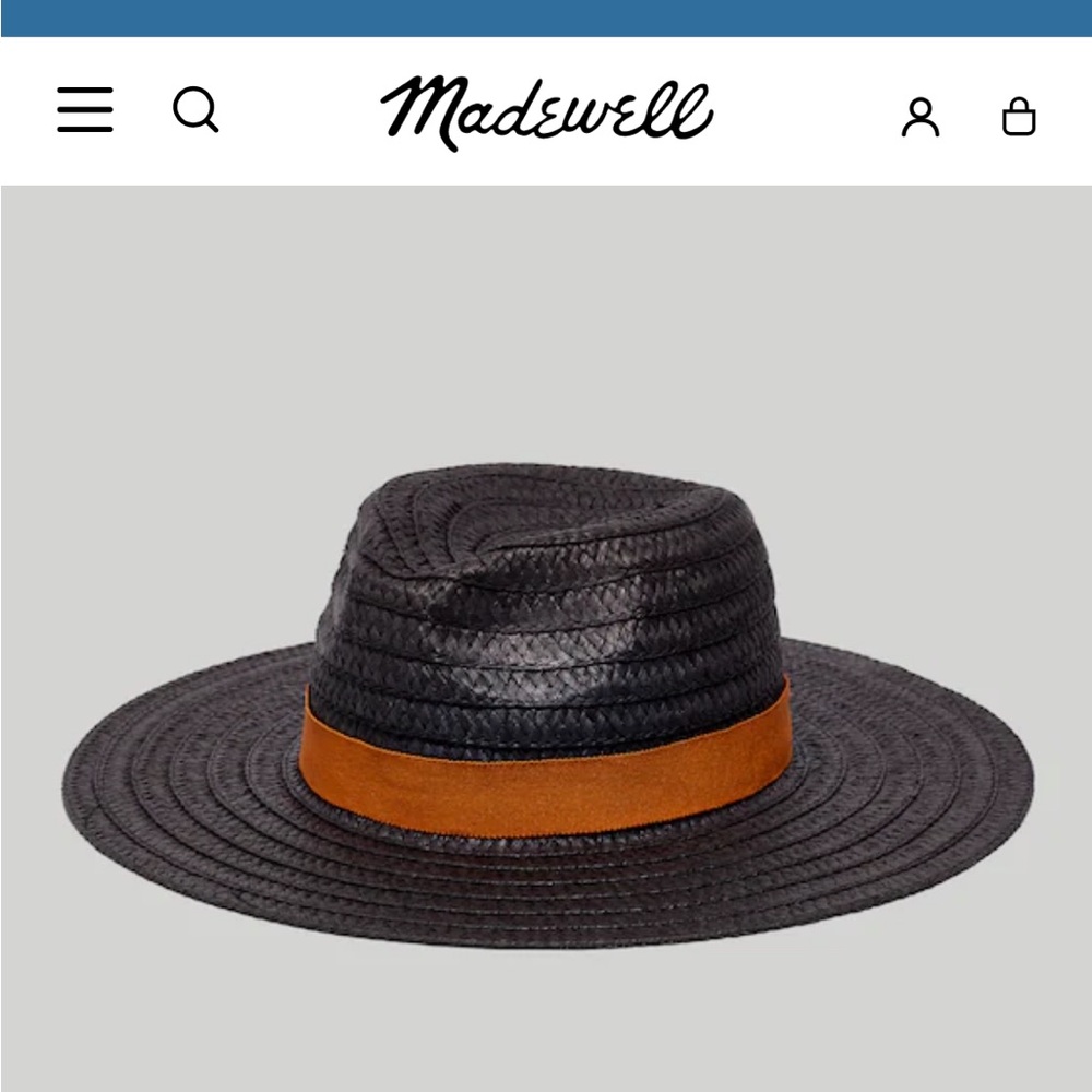 Madewell Women’s Black Straw Packable Hat with Tan Band